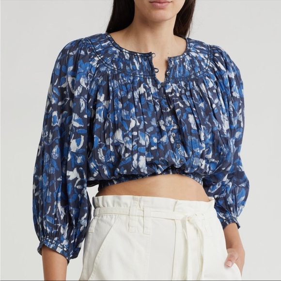 NEW Joie May Floral Cropped Blouse L Large Cotton NWT $248 - Picture 2 of 4